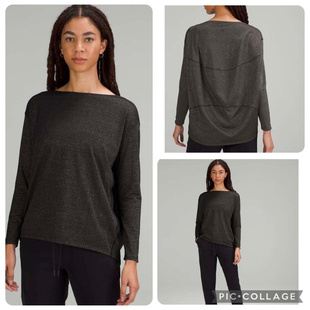Lululemon Back in Action Long Sleeve Shirt Spark Black Gold Metallic Size 4
